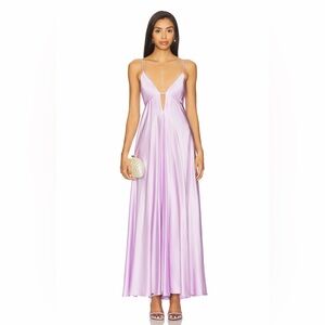 Michael Costello Revolve Lilac Willow Charmeuse Plunge Neck Maxi Gown Size M NWT
